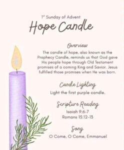 Prophecy Candle Advent first purple candle lit symbolizing hope in coming Messiah
